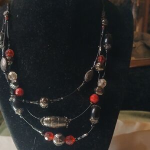 Elegant Black and Red Beaded Necklace
